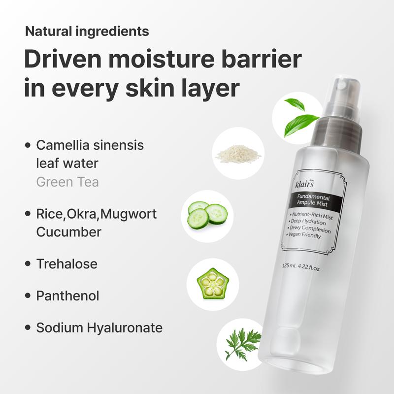 [DearKlairs] Fundamental Ampule Mist, 75% Green Tea Korean Face Toner Spray, Finishing Spray, Dewy Healthy Glow look, Set Makeup, Hydrating, Lightweight Facial Mist | Alcohol, Fragrance-Free ,Hyaluronic Acid, Skin Repair,Restore