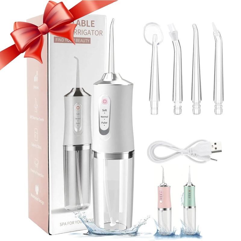 Rechargeable Water Flosser, Christmas Gifts Fall Gifts, 1 Count Portable Oral Irrigator & 4 Counts Jet Tips, Waterproof Teeth Cleaner, 3 Modes Teeth Cleaning Machine for Home & Travel, Winter Gift