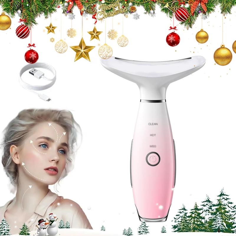 Rechargeable Neck and Face Skin Tightening and Lifting Massager with Three Color Modes for Neck Hot Compress Vibration, Gentle Portable Household Facial and Neck Skin Care Beauty Tool, Neck Massager Facial Beauty Instrument, Comfort Massager