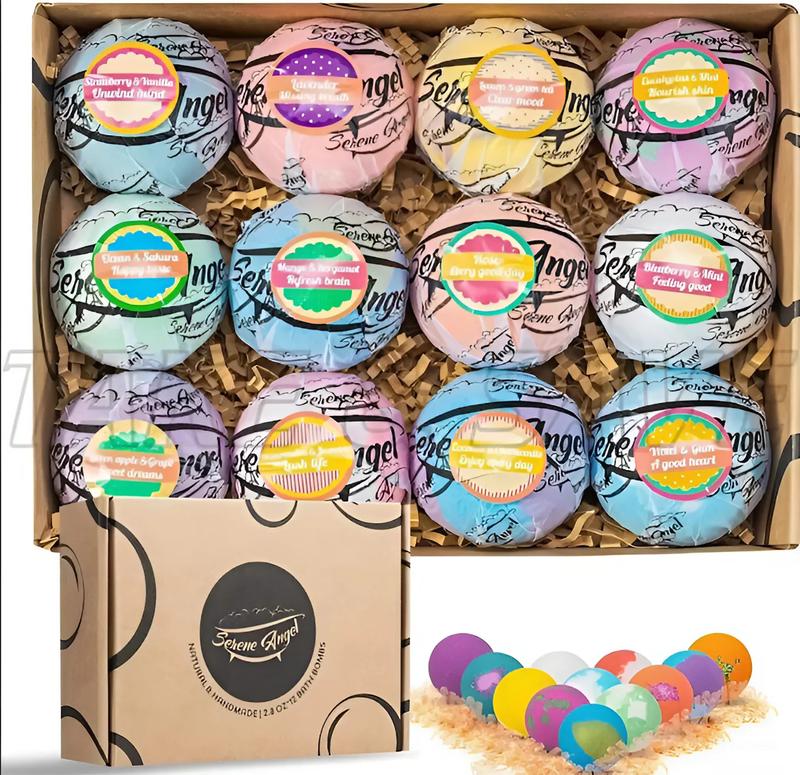 Angel 12pcs Bubble Spa Bath Bombs Gift Set - All-Natural Ingredients, Multicolor Experience Body Care Scent