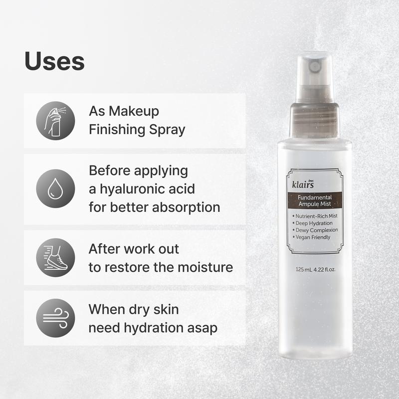 [DearKlairs] Fundamental Ampule Mist, 75% Green Tea Korean Face Toner Spray, Finishing Spray, Dewy Healthy Glow look, Set Makeup, Hydrating, Lightweight Facial Mist | Alcohol, Fragrance-Free ,Hyaluronic Acid, Skin Repair,Restore