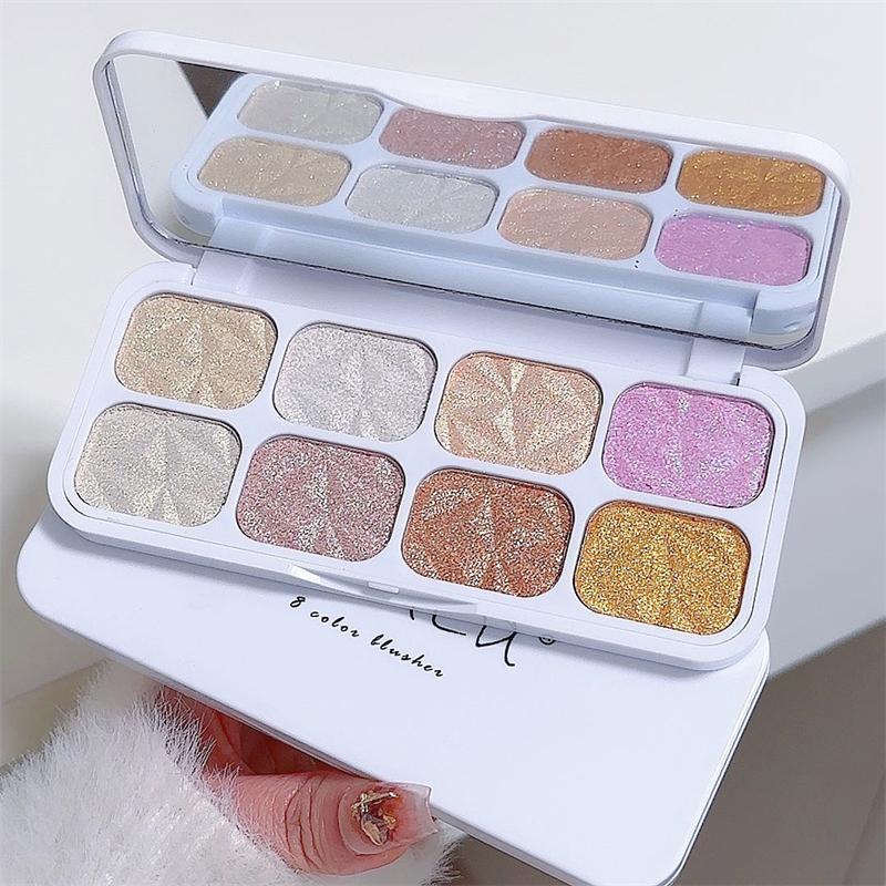 8 Color Glitter Highlighter Palette, 1 Count Long Lasting Shimmering Highlighter Makeup Palette, High-gloss Sparkling Facial Makeup Products for Women & Girls