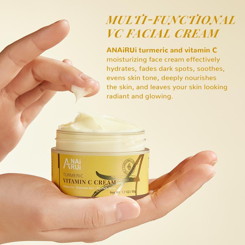 ANAiRUi VC Turmeric Face Cream, Turmeric Face Moisturizer with Vitamin C for Hydrating, Uneven Skin Tone Skin, Skincare Cream for All Skin Type