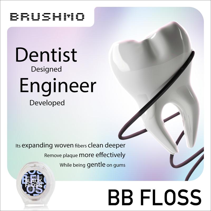 Brushmo Black Floss (BB Floss), 3 spool (165 yd) Mint, Non-Toxic PTFE & PFAS Free, US Dentist-Designed, Stain-Absorbing, Woven Expanding, Natural Wax to Prevent Gum Disease, Oral Care for Adults