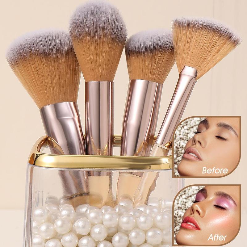 Facial Makeup Tools Set, Including 12 Makeup Brush Set with 1 Fan Powder Puff & 1 Large Makeup Sponge Egg & 1 Thumb Puff & 1 Cleaning Bowl