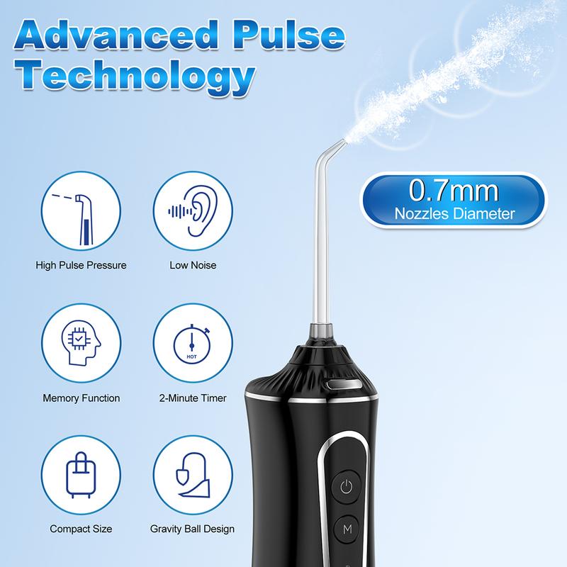 h2ofloss Water Dental Flosser 300ML Watertank & Whitening Tablet lPX7Waterproof Plus 5 Modes,Cordless Oral lrrigator P11-Black