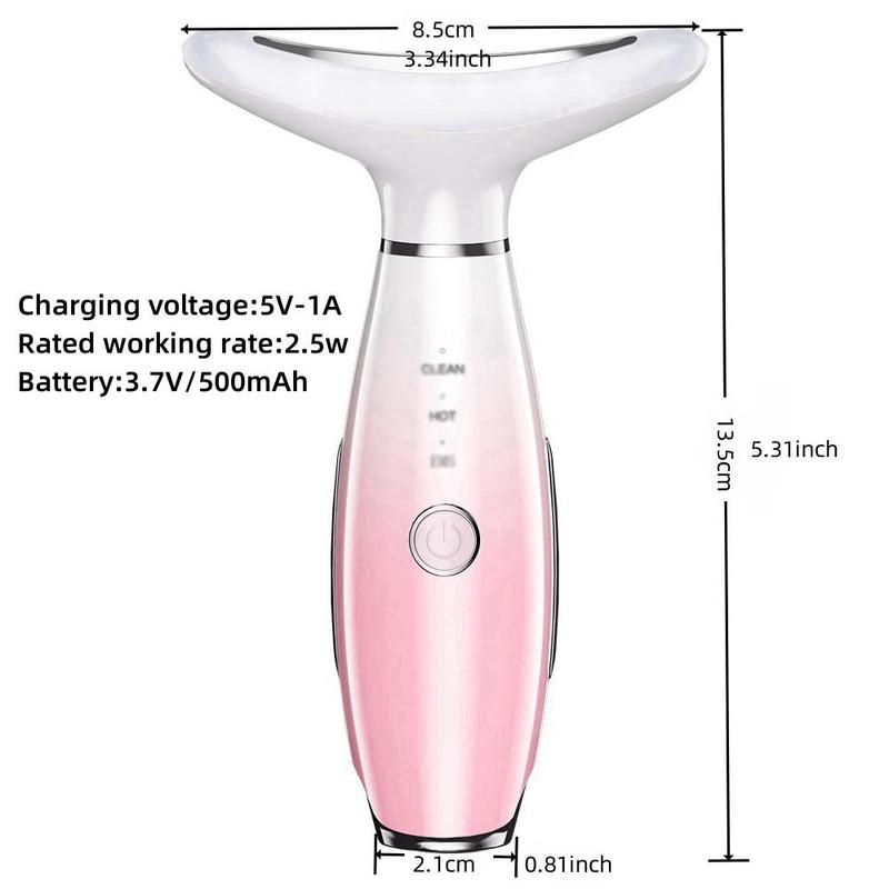 Rechargeable Neck and Face Skin Tightening and Lifting Massager with Three Color Modes for Neck Hot Compress Vibration, Gentle Portable Household Facial and Neck Skin Care Beauty Tool, Neck Massager Facial Beauty Instrument, Comfort Massager