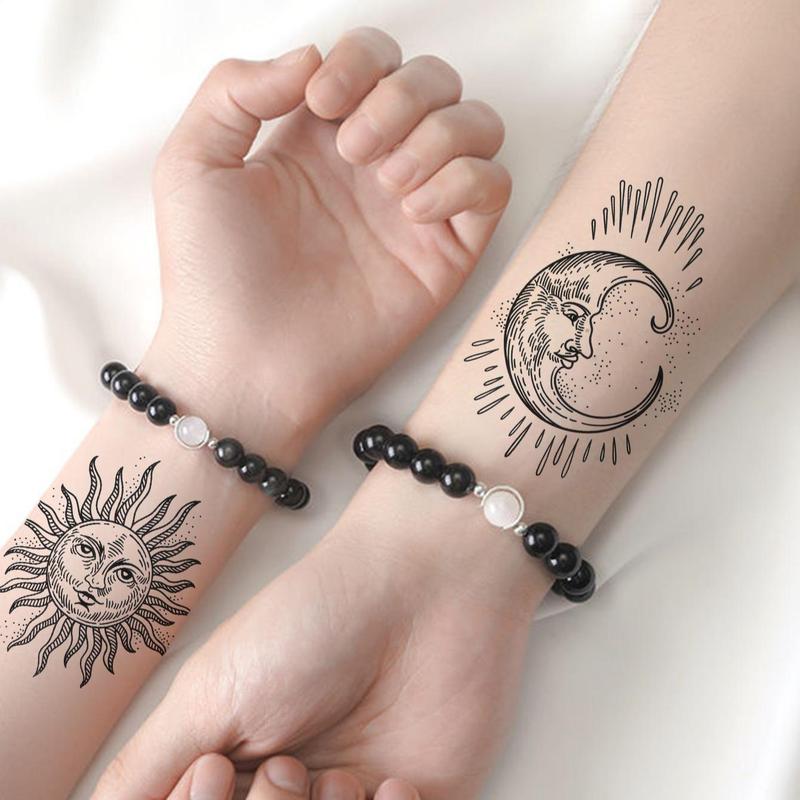 1 Sheet Moon & Sun Pattern Temporary Tattoo Sticker, Fake Tattoo Sticker, Body Art Decoration For Men & Women