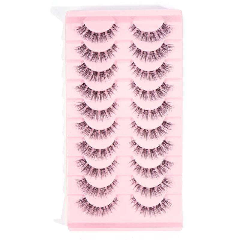 Natural False Eyelashes, 10 Pairs Wispy Clear Band Faux Lashes, Curling Eye Makeup Strip Lashes, Individual Lash Kit, Spider Lashes, Lash Clusters, Makeup Set, Christmas Gift