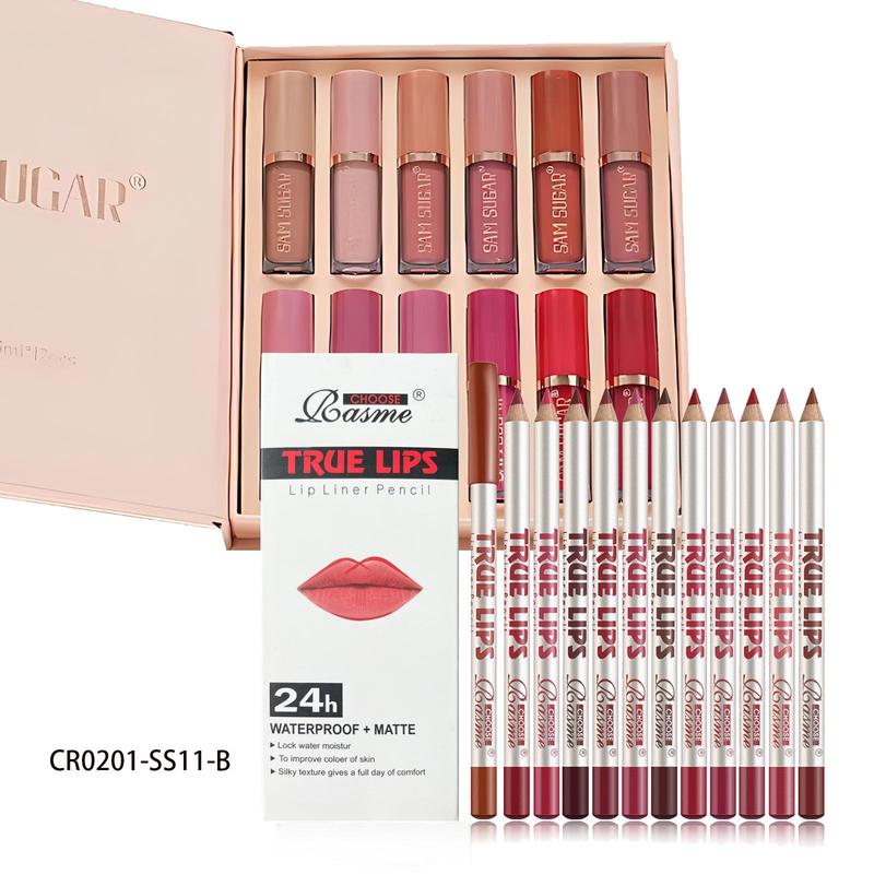 Lip Makeup Sets (24pcs set), Including 12pcs Matte Liquid Lipstick & 12pcs Lip Liner, Matte Lipstick & Lip Liner, Lip Kit, Non-stick Cup Matte Lips Gloss for All Occasions Lip Makeup, Makeup Cosmetic for Girls and Women, Pennywise Makeup, Christmas Gift