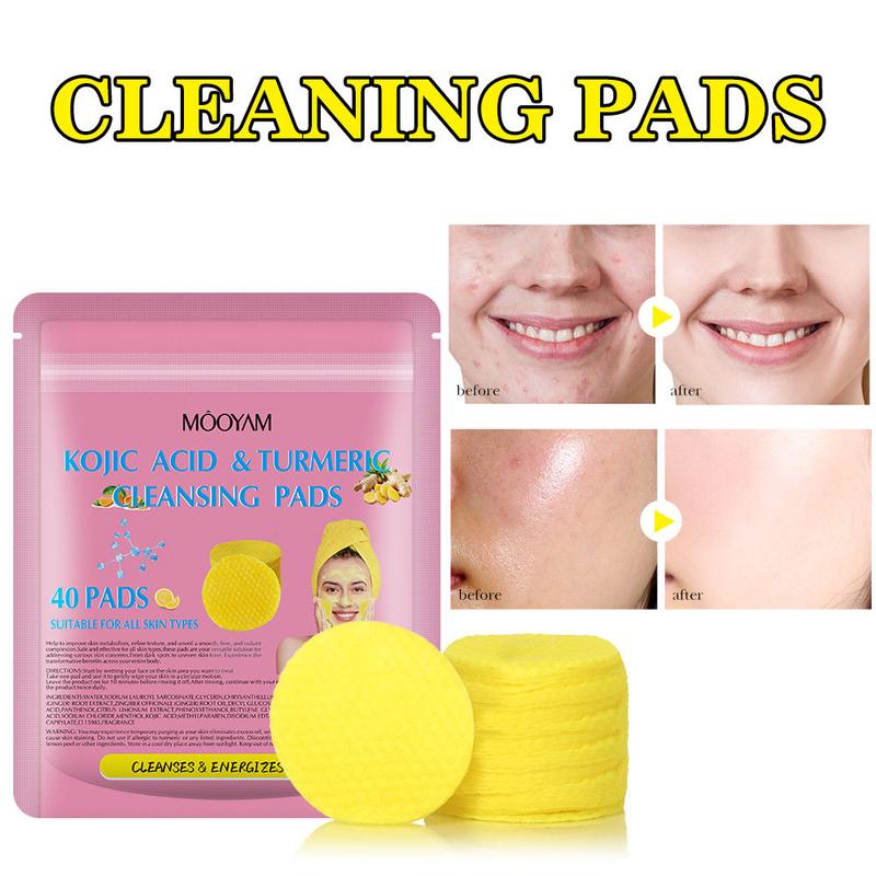 Turmeric Kojic Acid Cleansing Exfoliating Pads Facial Cleansing Foaming Skincare Organic Gentle Smooth Skin Repair Cleanser Retinol Chamomile