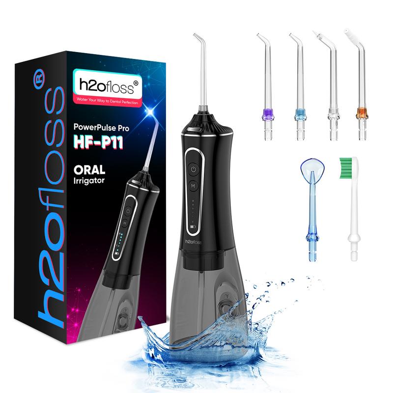 h2ofloss Water Dental Flosser 300ML Watertank & Whitening Tablet lPX7Waterproof Plus 5 Modes,Cordless Oral lrrigator P11-Black