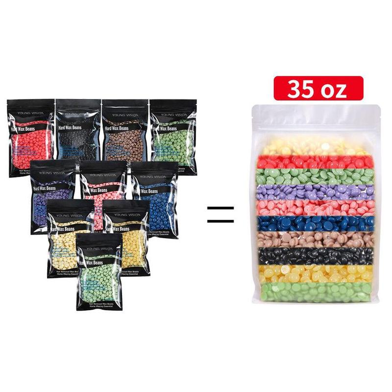 Hard Wax Beads for Hair Removal, 10pcs set 10 Color Hard Wax Beads with Stick, Wax Pearls for Bikini, Facial & Body Waxing, Christmas Gift