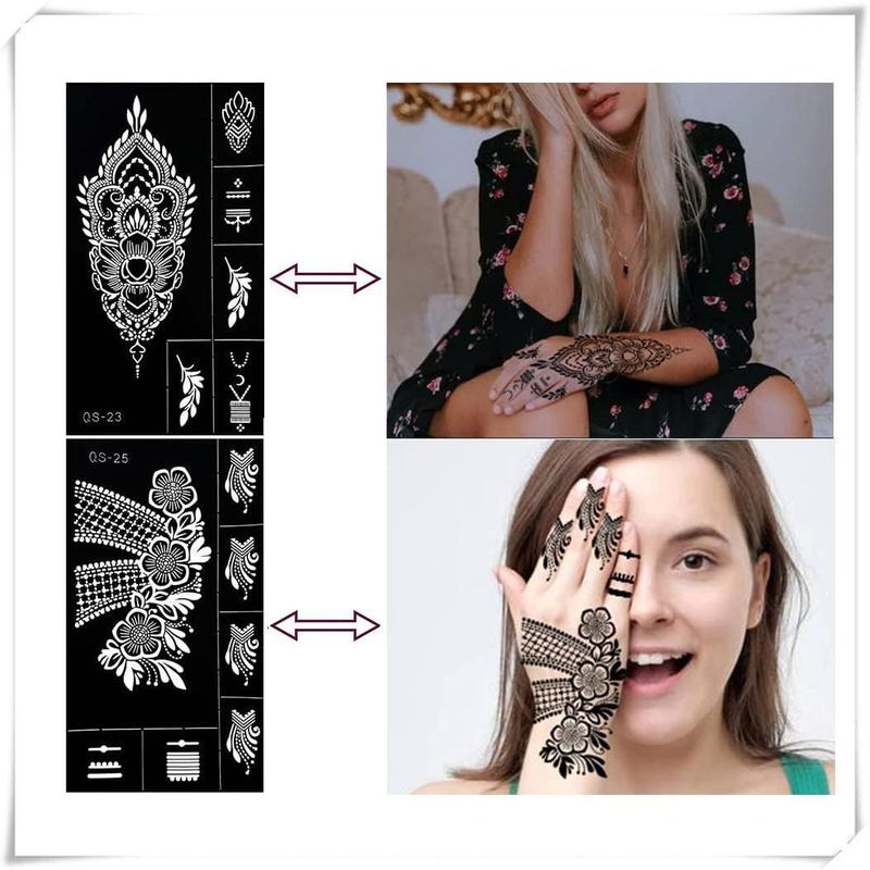 9 Sheets Henna Tattoo Stencils kit for Hand Reusable, Mehndi Temporary Tattoo Adhesive Templates Flower Stencils for Women Girls Face Body Finger Art Paint mask tattoo patch tattoo