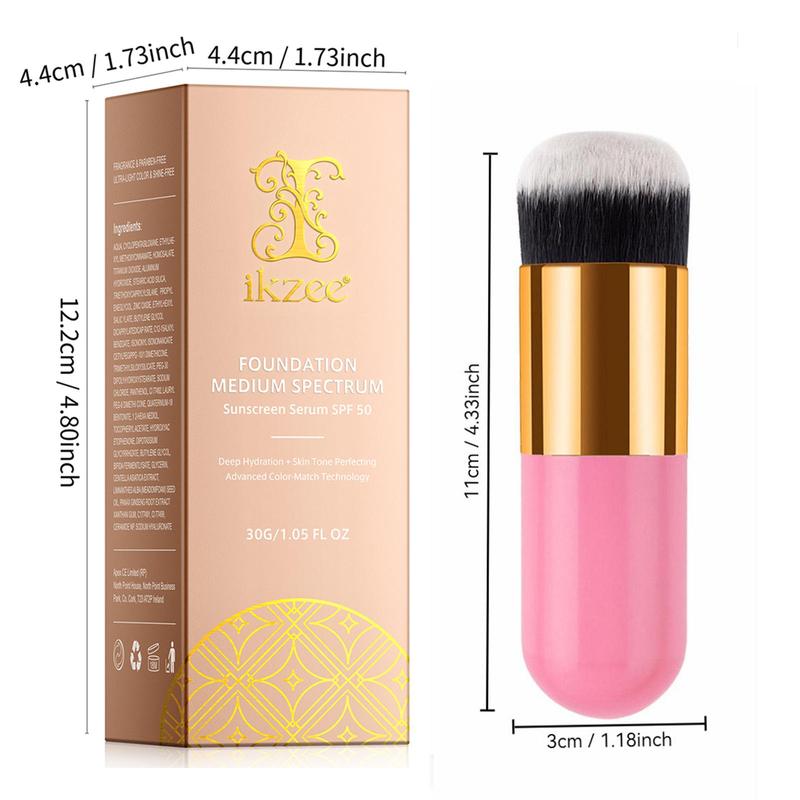 Long Lasting Foundation & Makeup Brush Set, 2 Counts Lightweight Concealer Foundation with 1 Brush, Full Coverage Flawless Makeup Cream, Makeup Product for Women