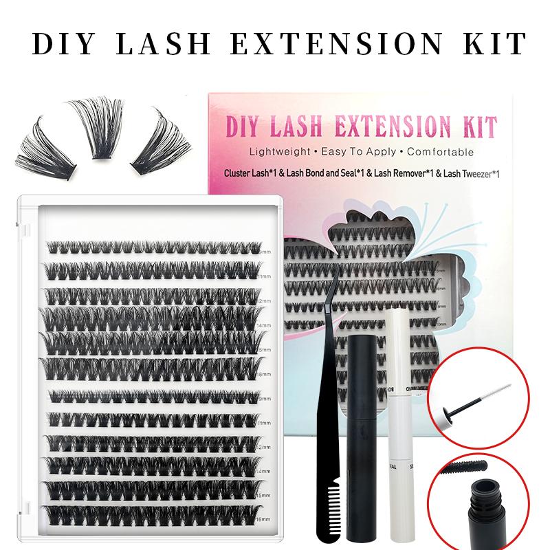 Eyelash Extension Set DIY 240 Pieces Eyelash Curler Eyelash Extension Set, 9-17mm Hybrid 30D 40D Volume Personalized Eyelash Set with Eyelash Adhesive and Sealed Eyelash Tweezers,, Easily Creates Charming Eyes, Suitable for Home(30D&40D-0.07D-9-16MIX SET)