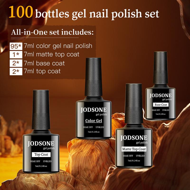 JODSONE 100 PCS Gel Nail Polish Kit No Wipe Soak off Base Coat and Matte Glossy Top Coat Gel Polish Collections Gifts for Manicure Lovers