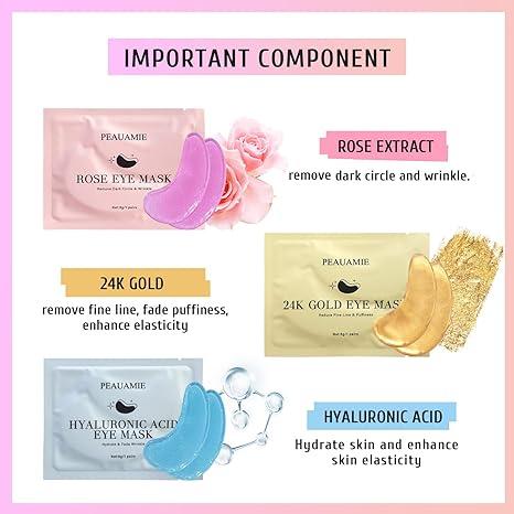 Under Eye Patches (30 Pairs) Gold Eye Mask and Hyaluronic Acid Eye Patches for puffy eyes,Rose Eye Masks for Dark Circles and Puffiness under eye skin care Smooth Wrinkles products