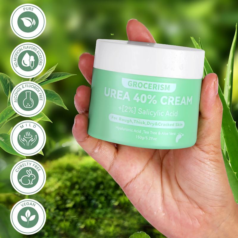 Grocerism Urea Cream 40 Percent For Feet Plus 2% Salicylic Acid Foot Cream and Hand Cream Maximum Strength with Hyaluronic Acid, Aloe Vera and Tea Tree For Deep Moisturizes,Callus Remover, Suitable for ALL skin types