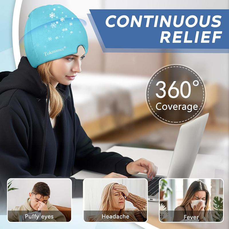 [blackfriday sale] Headache relief cap with gel ice head wrap offers hot and cold therapy for sinus issues, puffy eyes, tension, and stress relief.Suitable for Home breaks, before sleep, office.