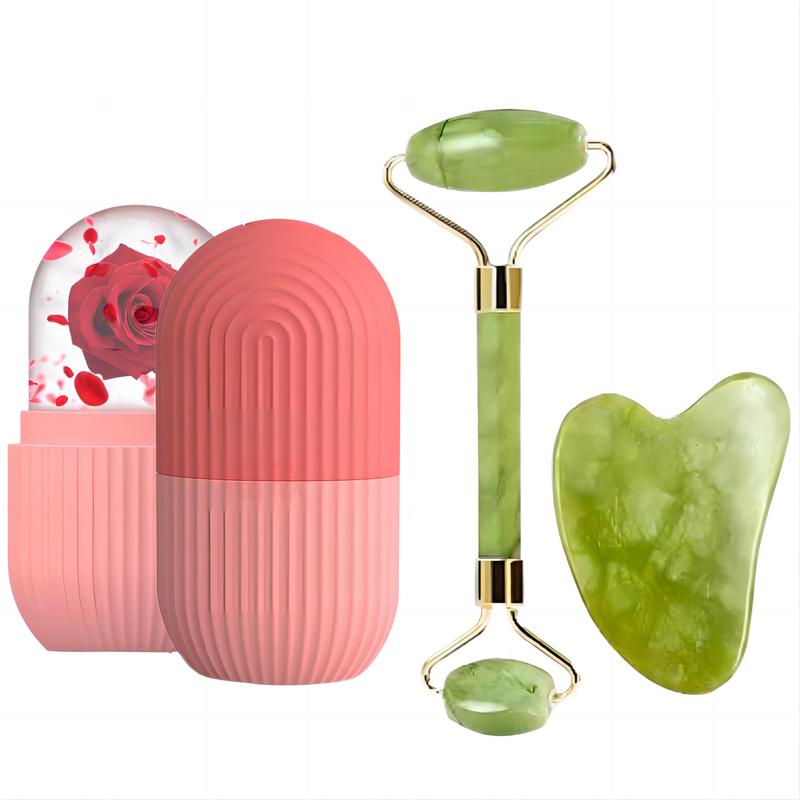 3count Gua Sha Board & Facial Massage Roller & Ice Roller for Face, Face Roller Face Pads Jawline Jade Roller Face Sculpting Tool, Skincare Tools Guasha Gift for Women