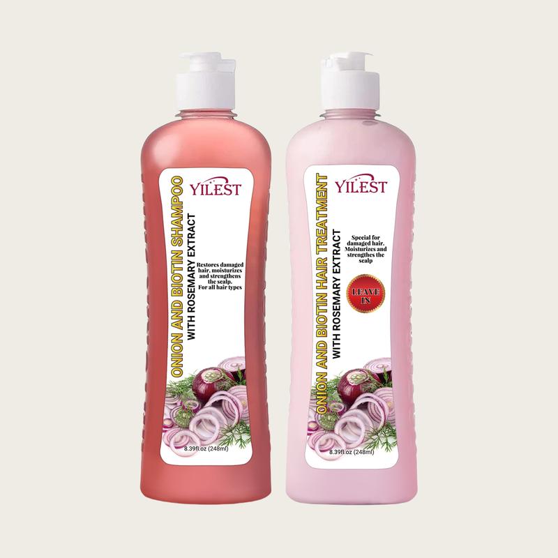 Onion, Rosemary and Biotin Shampoo and Conditioner Set for All Hair Types Makes Hair Stronger, Thicker, Softer and Shinier Hair Moisturizing Conditioner Hair Care Onion Rosemary Moisturizer Cleanser Comfort Clean Moisturizing 248ml*2