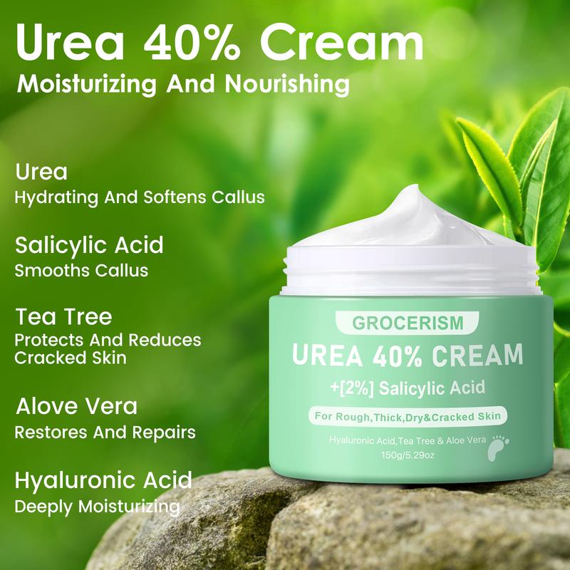 Grocerism Urea Cream 40 Percent For Feet Plus 2% Salicylic Acid Foot Cream and Hand Cream Maximum Strength with Hyaluronic Acid, Aloe Vera and Tea Tree For Deep Moisturizes,Callus Remover, Suitable for ALL skin types