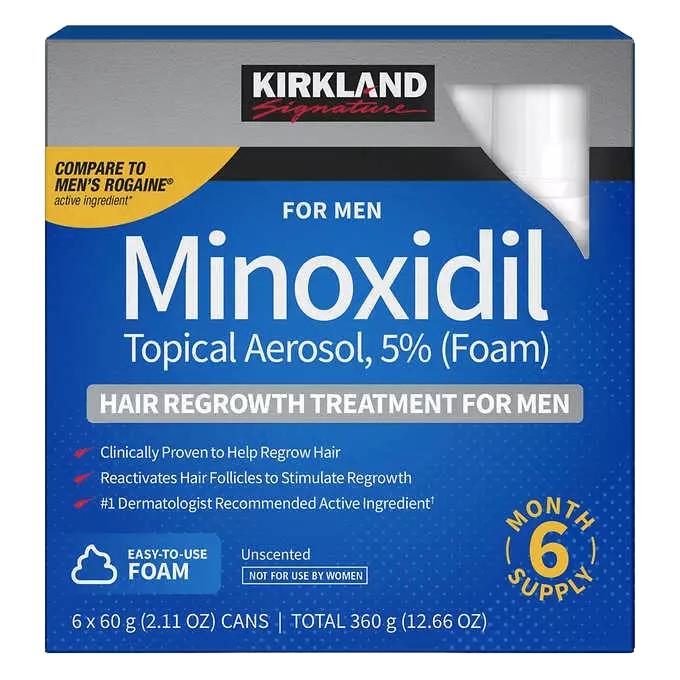 Kirkland Signature 5% Minoxidil Foam Hair Regrowth Treatment for Men, 1 Month Supply, Minoxidil Hair Growth, Hair Care Comfort