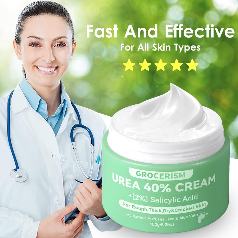 Grocerism Urea Cream 40 Percent For Feet Plus 2% Salicylic Acid Foot Cream and Hand Cream Maximum Strength with Hyaluronic Acid, Aloe Vera and Tea Tree For Deep Moisturizes,Callus Remover, Suitable for ALL skin types