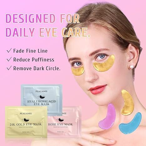 Under Eye Patches (30 Pairs) Gold Eye Mask and Hyaluronic Acid Eye Patches for puffy eyes,Rose Eye Masks for Dark Circles and Puffiness under eye skin care Smooth Wrinkles products