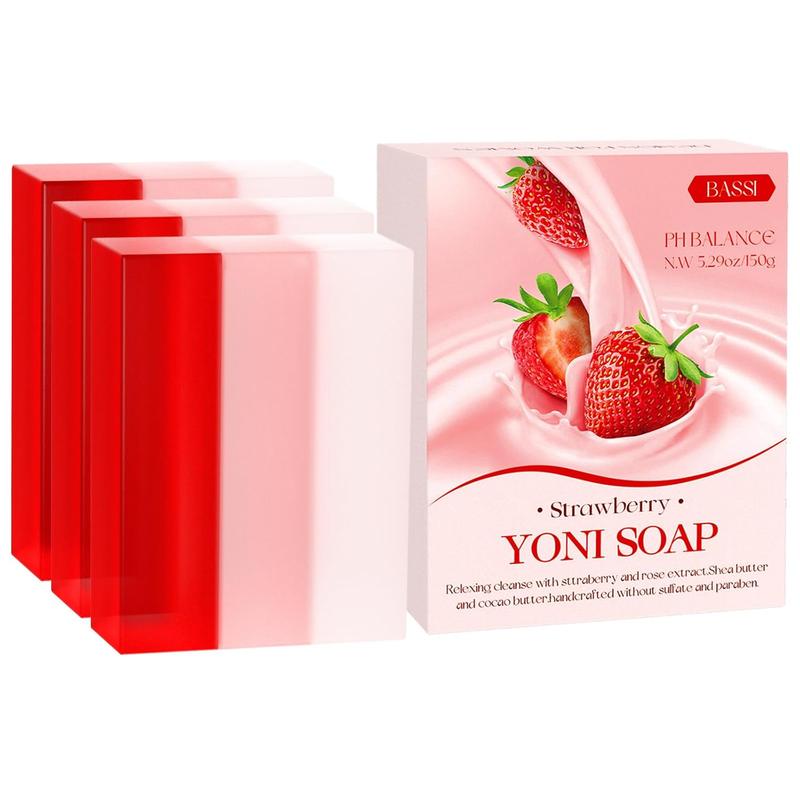 Yoni Soap Bars Feminine Wash 2 PCS, 100% Natural Organic Strawberry Yoni Bar Soap for Women Ph Balance Yoni Wash Eliminates Odor Ph Balance Yoni Care Soap with Foaming Net, Feminine Wash 5.29oz