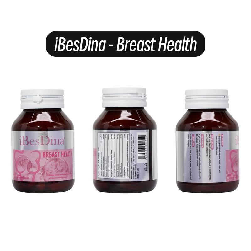 Ibesdina Breast Health Tablets -Contains multiple ingredients such as vitamins,lycopene, camellia sinensis .etc.Supports female hormonal balance and breast health. 60 Tablets.