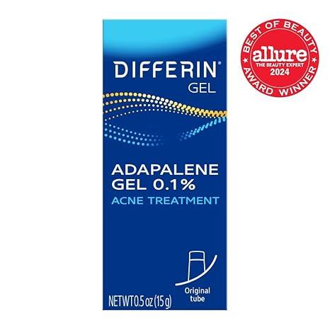 Differin Acne Gel for Sensitive Skin, Retinoid 0.1% Adapalene Acne Treatment, 30-Day Supply, Gentle Face Care, 15g Tube (Packaging May Vary)