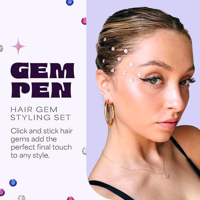 Hally Hair Gems Pen Applicator - Includes Hair Styling Tool with 240 Multicolored Adhesive Gem Stickers Hair Jewels - Stylish Hair Accessories for School, Halloween, Festivals, Wedding, Parties & More