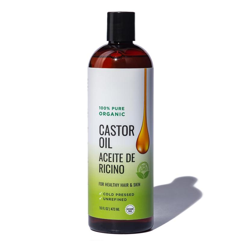 Castor Oil 16 OZ- Aceite de Ricino - Cold Pressed  Pure, Certified , Hexane Free for Eyelashes, Eyebrows, Frizzy, Hair Growth Women and Men, Beard Growth