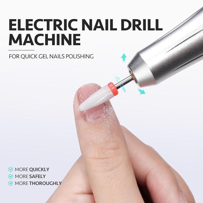 GAOY Electric Nail Drill, USB Electric Nail File for Acrylic and Gel Nails, Portable Efile with Nail Drill Bits, Manicure Pedicure Tools for Home Salon, Silver