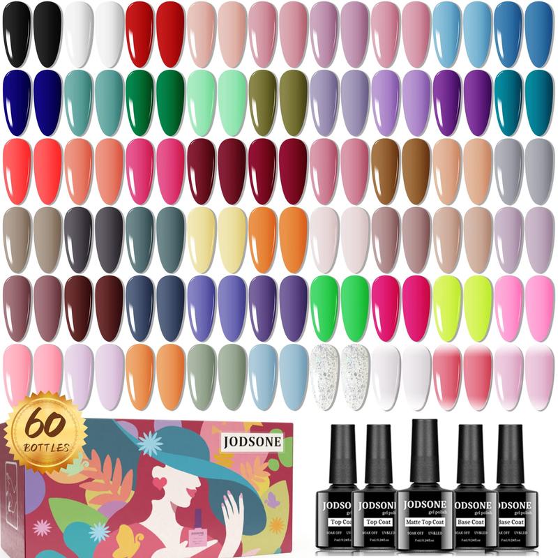 JODSONE Gel Nail Polish kit 60 PCS with 5 Bottles of Base and Glossy Matte Top Coat Soak off Gel Nail Set Suitable for All Seasons Gel Polish Gifts