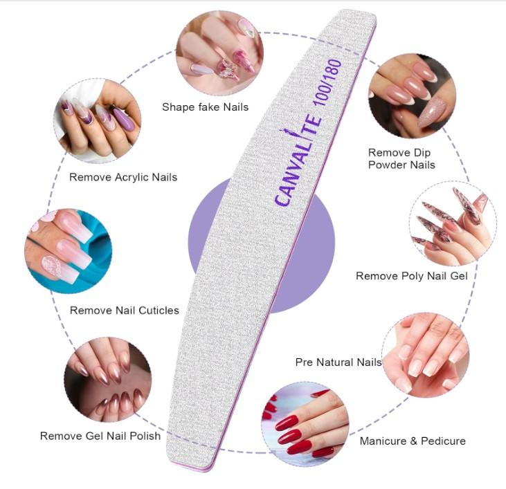 Canvalite 10 PCS Nail File Professional Nail Files Reusable Double Sided Emery Board(100 180 Grit) Nail Styling Tools for Home and Salon Use Christmas Gifts for Women Acrylic Manicure Gel Nail Art