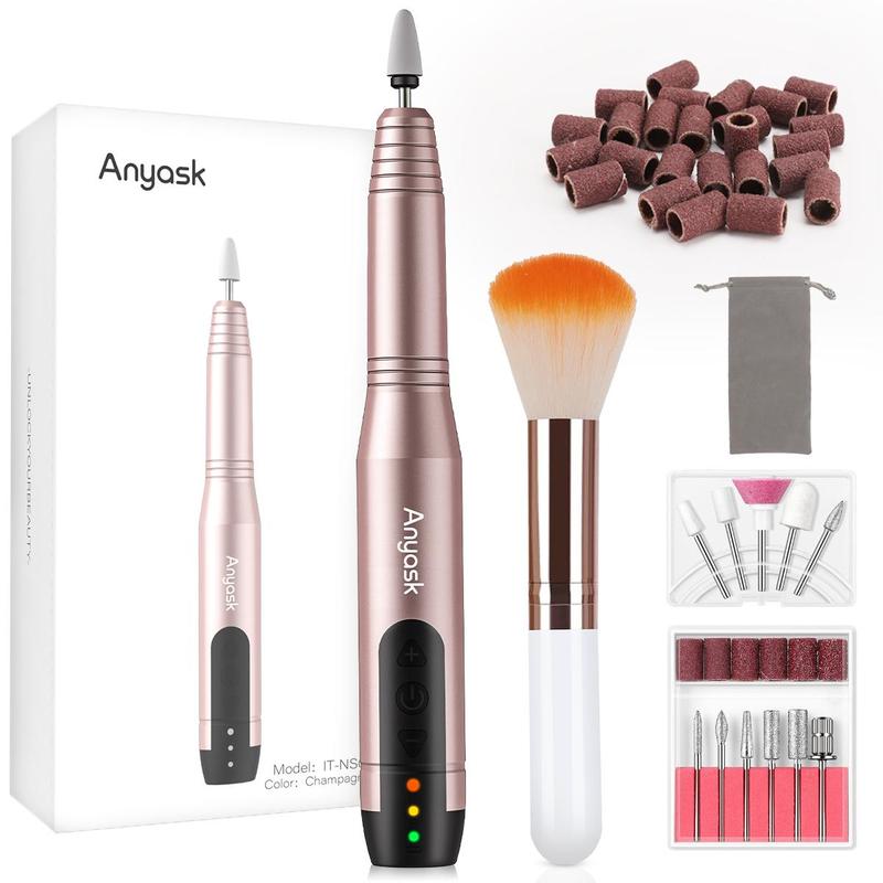 Anyask Cordless Electric Nail Drill, 11 in 1 Kit, 25000 RPM Make Up Tool, Portable Rechargeable Nail Set for Acrylic Gel Dip Powder Nails, Professional and Home Use, Nail Artist Lover