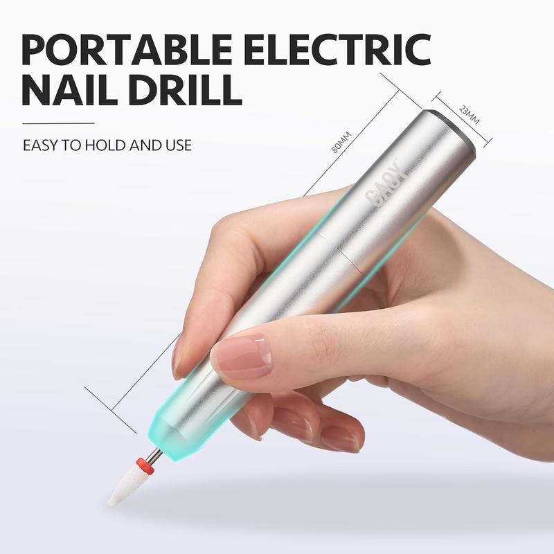 GAOY Electric Nail Drill, USB Electric Nail File for Acrylic and Gel Nails, Portable Efile with Nail Drill Bits, Manicure Pedicure Tools for Home Salon, Silver