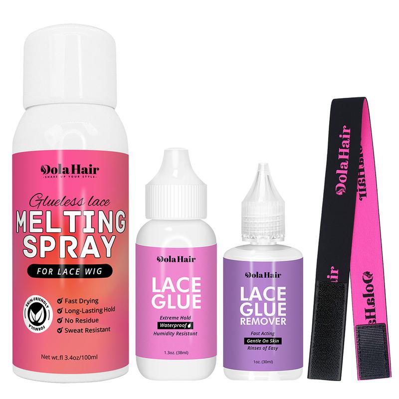 Dolahair Wig Glue Spray for Front Lace Wig Melting Spray for Wigs Lace Bond Spray Glue Adhesive Wig Install Kit With Glue Remover & Melting Band