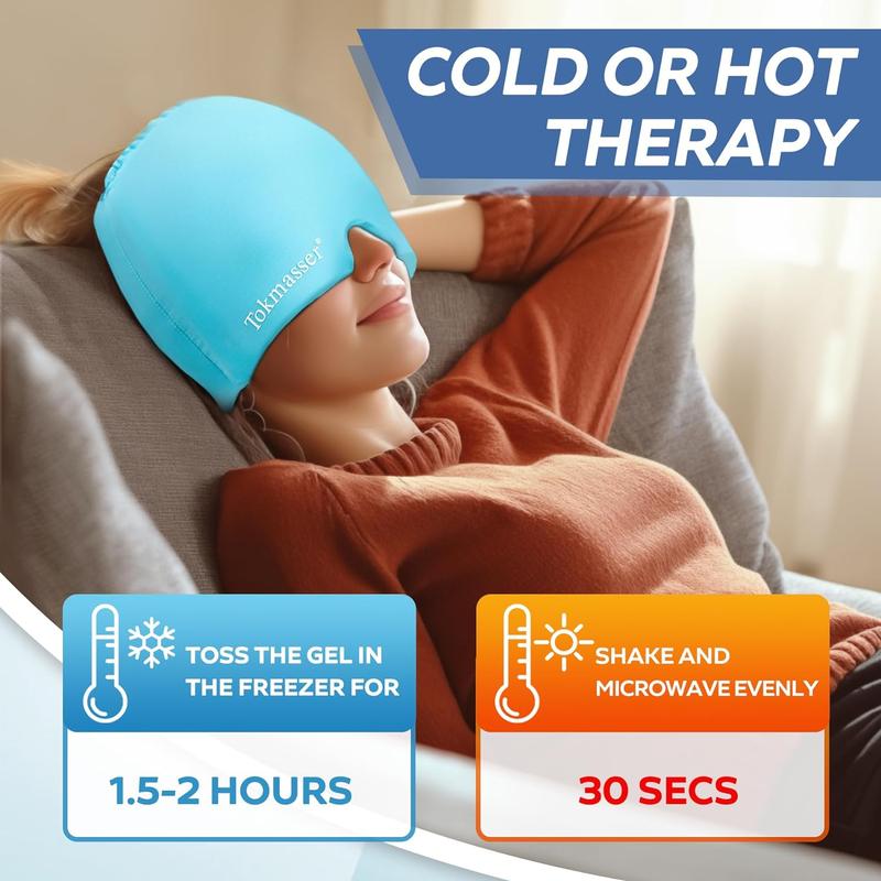 [blackfriday sale] Headache relief cap with gel ice head wrap offers hot and cold therapy for sinus issues, puffy eyes, tension, and stress relief.Suitable for Home breaks, before sleep, office.