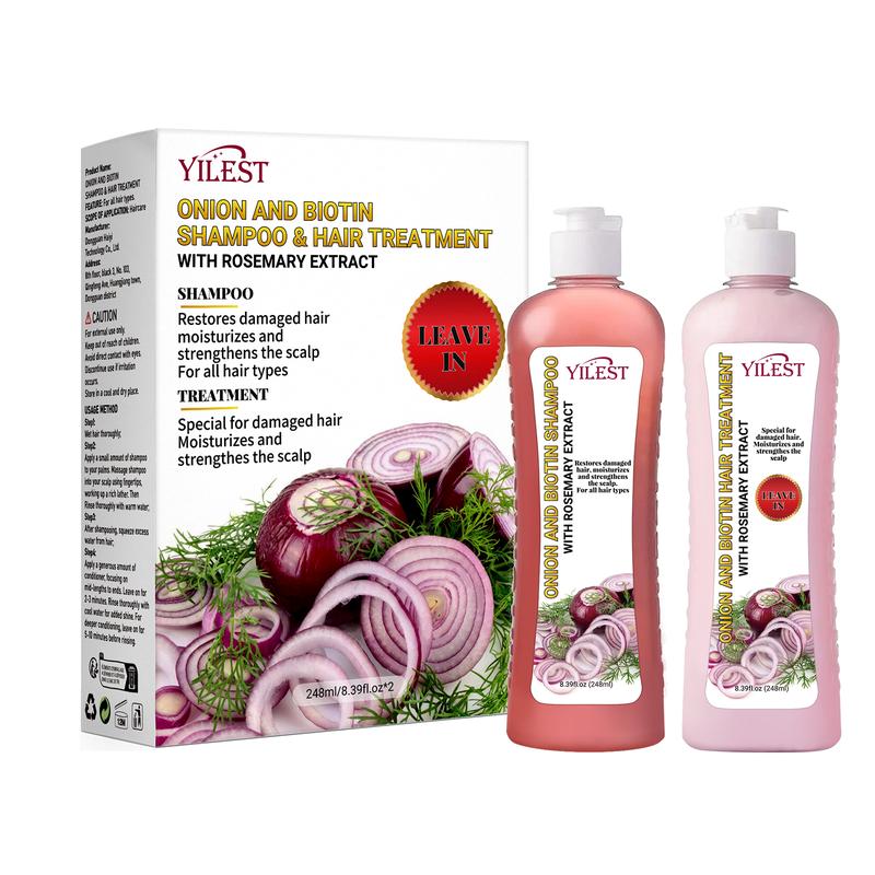 Onion, Rosemary and Biotin Shampoo and Conditioner Set for All Hair Types Makes Hair Stronger, Thicker, Softer and Shinier Hair Moisturizing Conditioner Hair Care Onion Rosemary Moisturizer Cleanser Comfort Clean Moisturizing 248ml*2