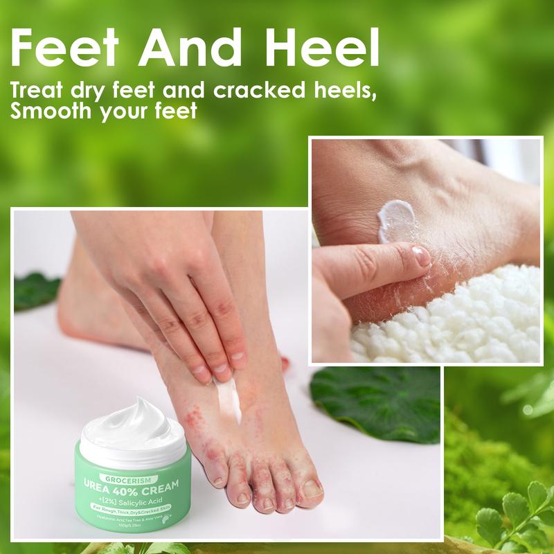 Grocerism Urea Cream 40 Percent For Feet Plus 2% Salicylic Acid Foot Cream and Hand Cream Maximum Strength with Hyaluronic Acid, Aloe Vera and Tea Tree For Deep Moisturizes,Callus Remover, Suitable for ALL skin types