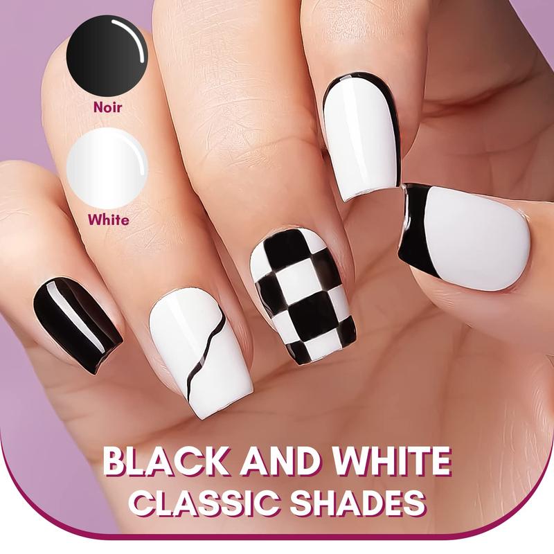 Makartt Gel Nail Polish Liner Set 8ML, 2 Color Nail Art Autumn French Polish White Black for French Tip Swirl Draw Nail Soak Off UV Curing Built Thin Brush Manicure Set For Salon DIY Nail Care Geometric