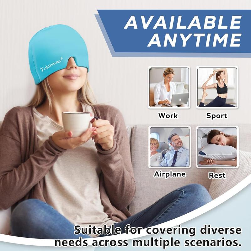 [blackfriday sale] Headache relief cap with gel ice head wrap offers hot and cold therapy for sinus issues, puffy eyes, tension, and stress relief.Suitable for Home breaks, before sleep, office.