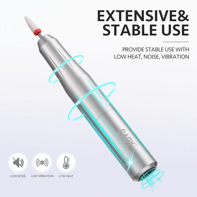 GAOY Electric Nail Drill, USB Electric Nail File for Acrylic and Gel Nails, Portable Efile with Nail Drill Bits, Manicure Pedicure Tools for Home Salon, Silver