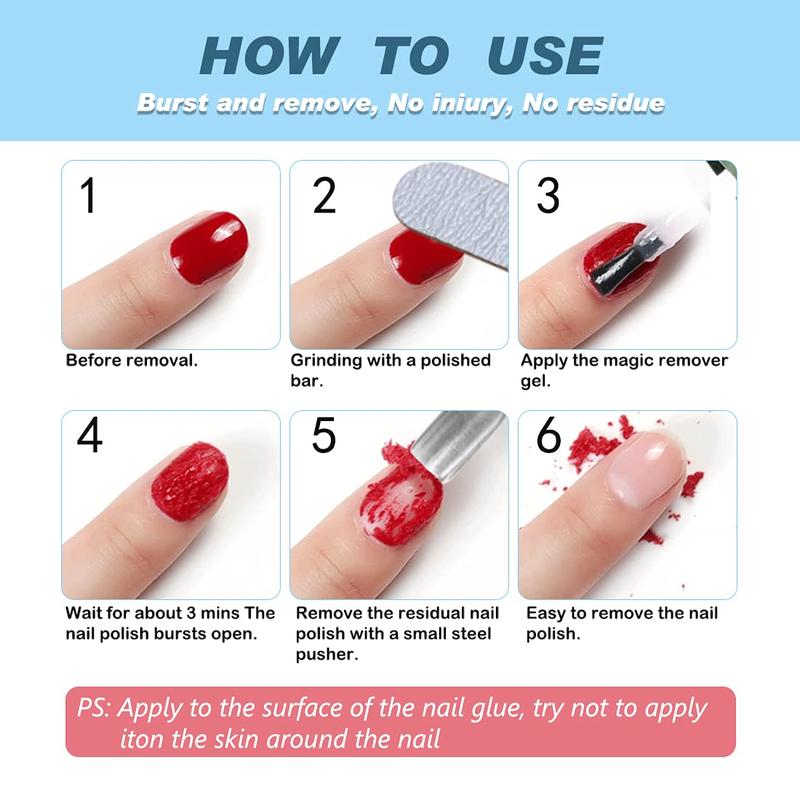 Gel  Polish Remover with 7 Way  Buffer &  Cuticle Pusher, Professional Simple Easier Gel  Polish Remover Set for Nails in 2-5mins for Home DIY