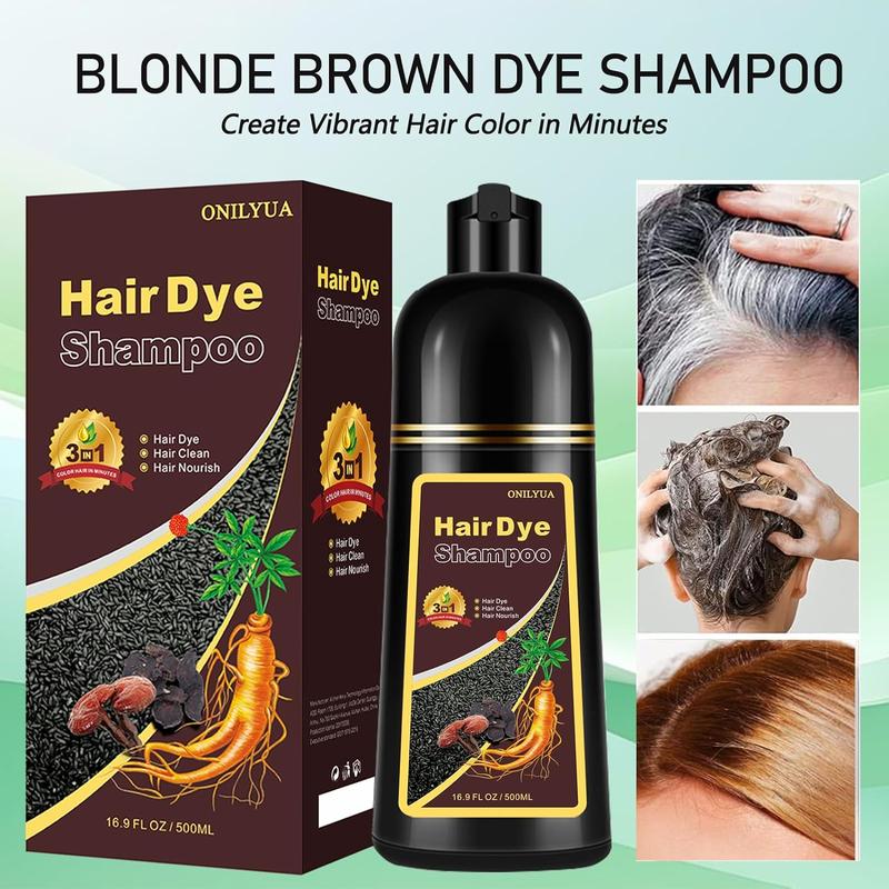 3-in-1 Unisex Hair Color Shampoo - Natural Herbal Ingredients, +99.99% Gray Hair Coverage - Instant Results, Ammonia-Free Suitable for All Hair Types (500ml) Hair Dye Haircare