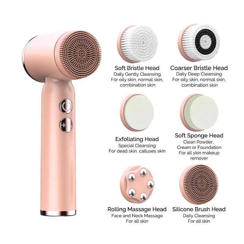 6 in 1 Electric Facial Cleanser Brush, 1 Set Waterproof Electric Facial Cleansing Brush with 6 Brush Heads, Facial Massager,  Face Roller,  Beauty & Personal Care Product for Women's Gift, Gift for Christmas & Fall, Winter Gift